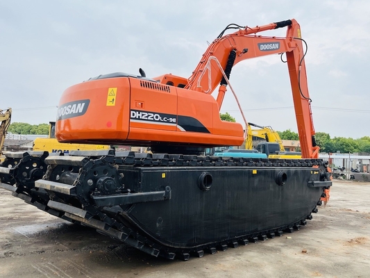 Doosan 1 m3 Nehir Temizleme Makinesiyle DH220LC-9E Kullanılmış Amfibi Kazıcı Uzun Uzaylı Boom İkinci El Kazıcı